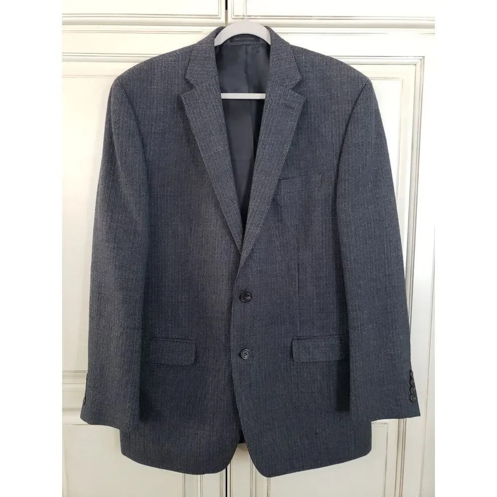 Chaps Wool Sports‎ Coat Navy Blue Jacket Blazer 44L Two Button Closure